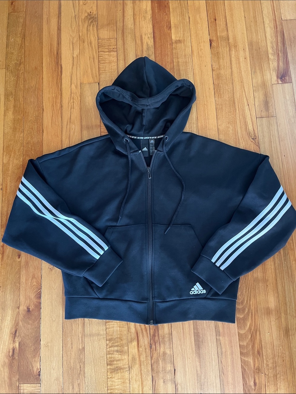 Adidas Long Sleeve Crop Zip Up Hoodie sweatshirt white stripe small